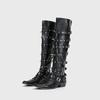 Fashion Fashion Rivet Metal Buckle Decoration Women Knee-High Knight Boots Autumn Winter Punk Gothic Leather Motorcycle Boots Shoes