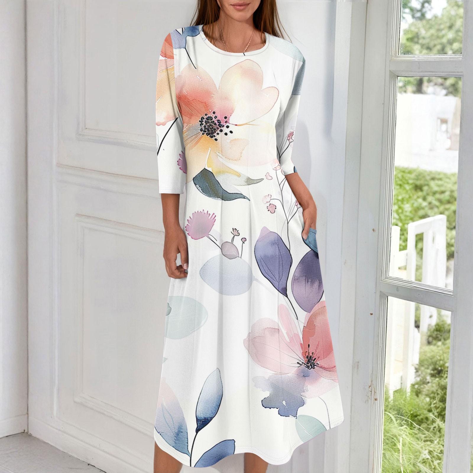 

Женское модное повседневное миди-платье с круглым вырезом и рукавами три четверти 160 циан