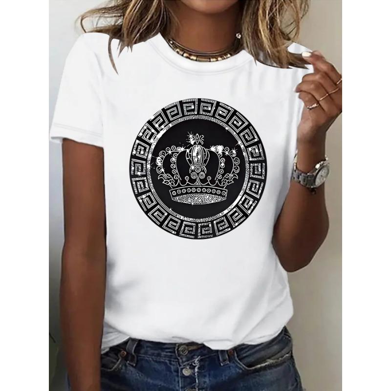 

Женская свободная и модная футболка с короткими рукавами и принтом короны XXL белый