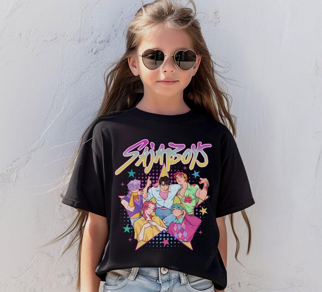 Kpop Demon Hunters Children's T-Shirt Short Sleeve Saja Boys T-shirt Cute Fashionable Boys Girls T-shirt