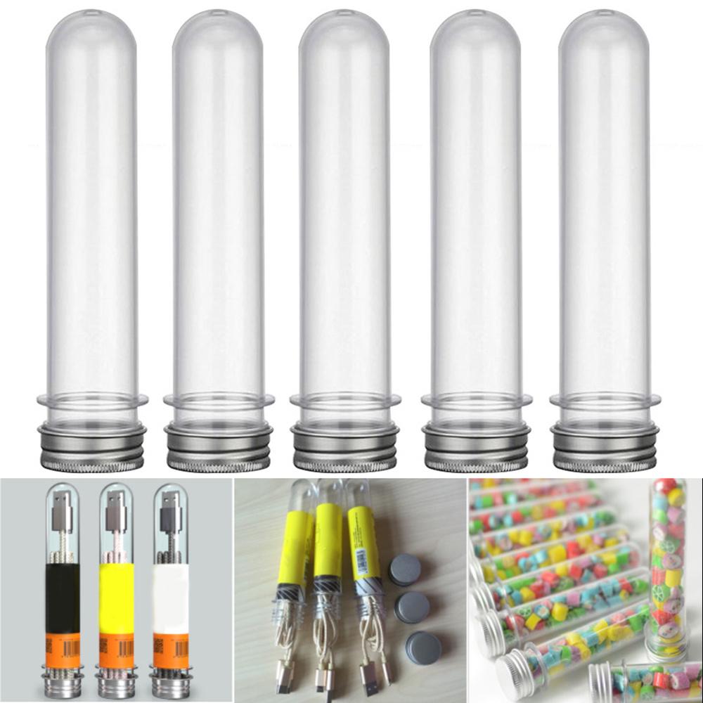 10Pcs  30ml/40ML/70ML/100ML   Excellent Plastic Transparent Test Tubes With Aluminum Cap Bottles School Supplies Lab Equipments