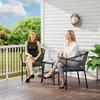 3 Pieces Rattan Bistro Set with Cushions, Wicker Garden Furniture Set, Glass Top Coffee Table and Chairs for Outdoor Patio, Balcony