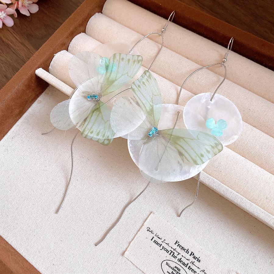 

Mori chiffon butterfly shell flower fringed ear hook simple fashion earrings light luxury high sense earrings design sense