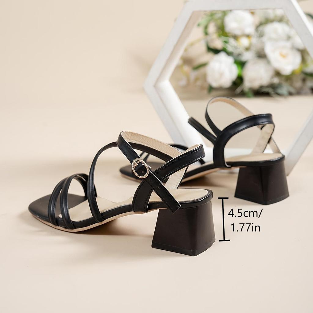 Sommer 2026 Damen Übergröße Sandalen mit klobigem Absatz - Europäischer & Amerikanischer Stil Einriemen-Quadratische Zehenpartie