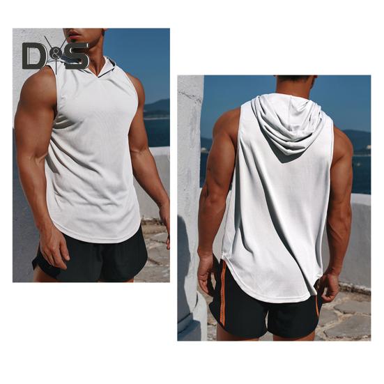 Herre Sportsvest Tynn Løs Hette Hurtigtørkende Ensfarget Lett Elastisk Basketball Jogging Gym Trening T-skjorte