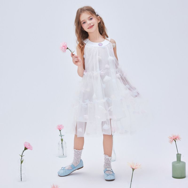 Hello Kitty Girls  Princess Dress Children s Dress Fairy Dress Girls  Summer Stylish White Gauze Dress Trendy White Size 160