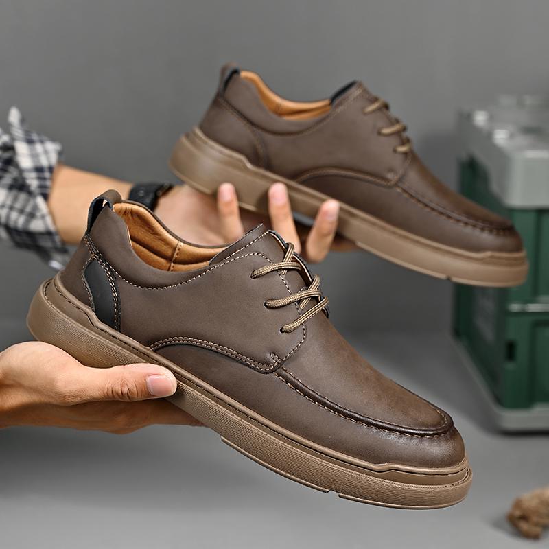 Fashion Men Leather Casual Shoes High Quality Minimalist Style Lace-up Walking Shoes Non-Slip Wear-Resistant Men's Office Dress Shoes