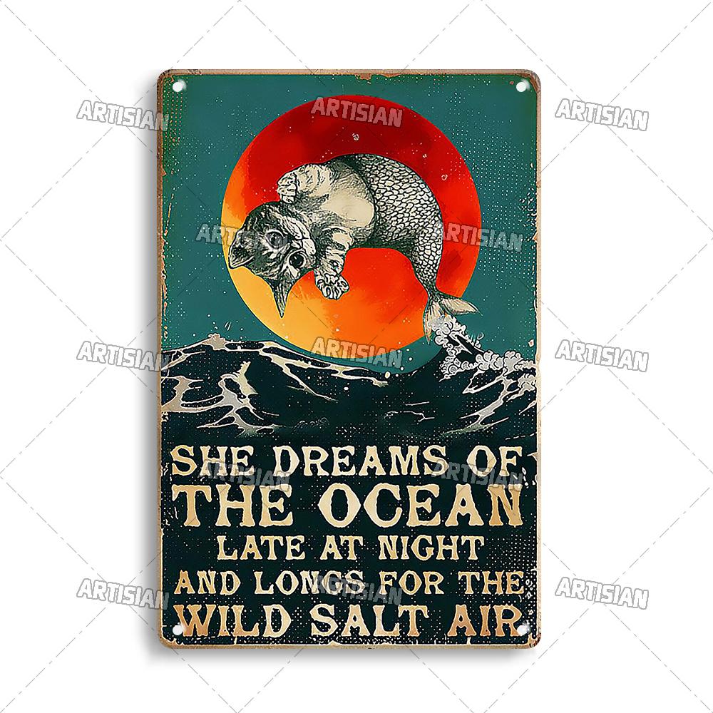 Artisian Animal Sign Black CAT Retro Metal Poster Funny Pet Vintage Decorative Tin Plate Garage Bar Pub Club Home Wall Decor