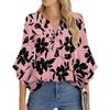 Women's Fashion Casual Pleated V-Neck Solid Color Three-quarter Sleeve T-Shirt Elegant Top