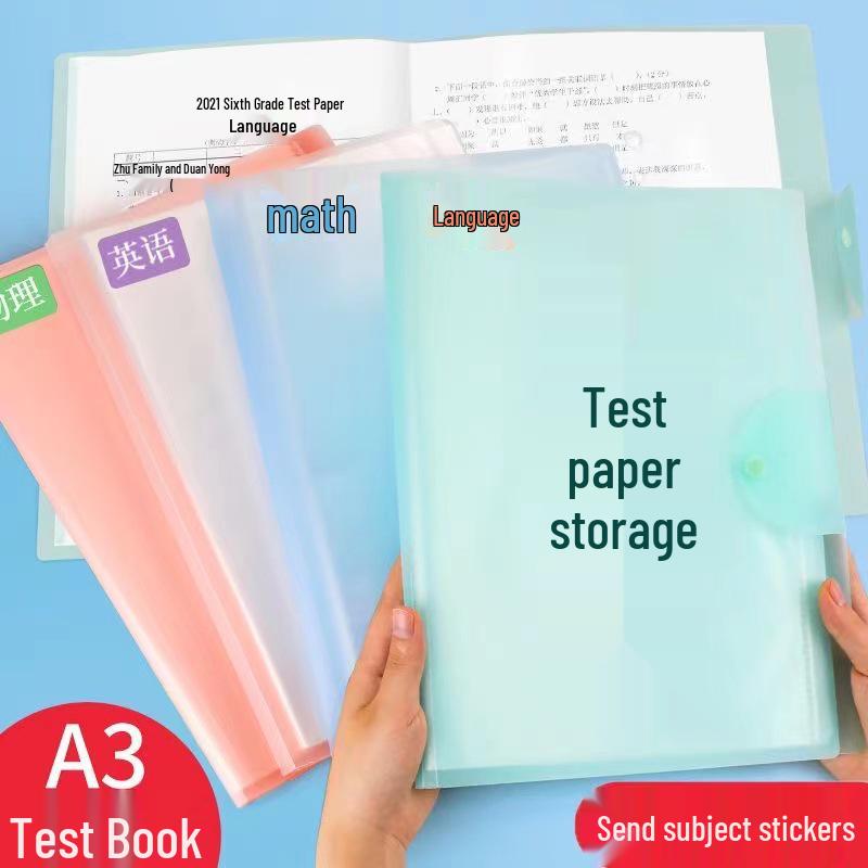 A3 Test Paper Folder & Storage Bag - Student File Organizer with Insert Pages