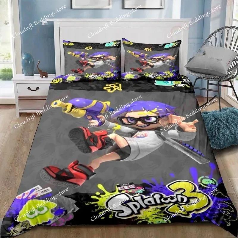 Cartoon game S-Splatoon Duvet Cover Pillowcase Bedding Set Adult Boys Girls Bedroom Decoration Children Gift Single Double Size