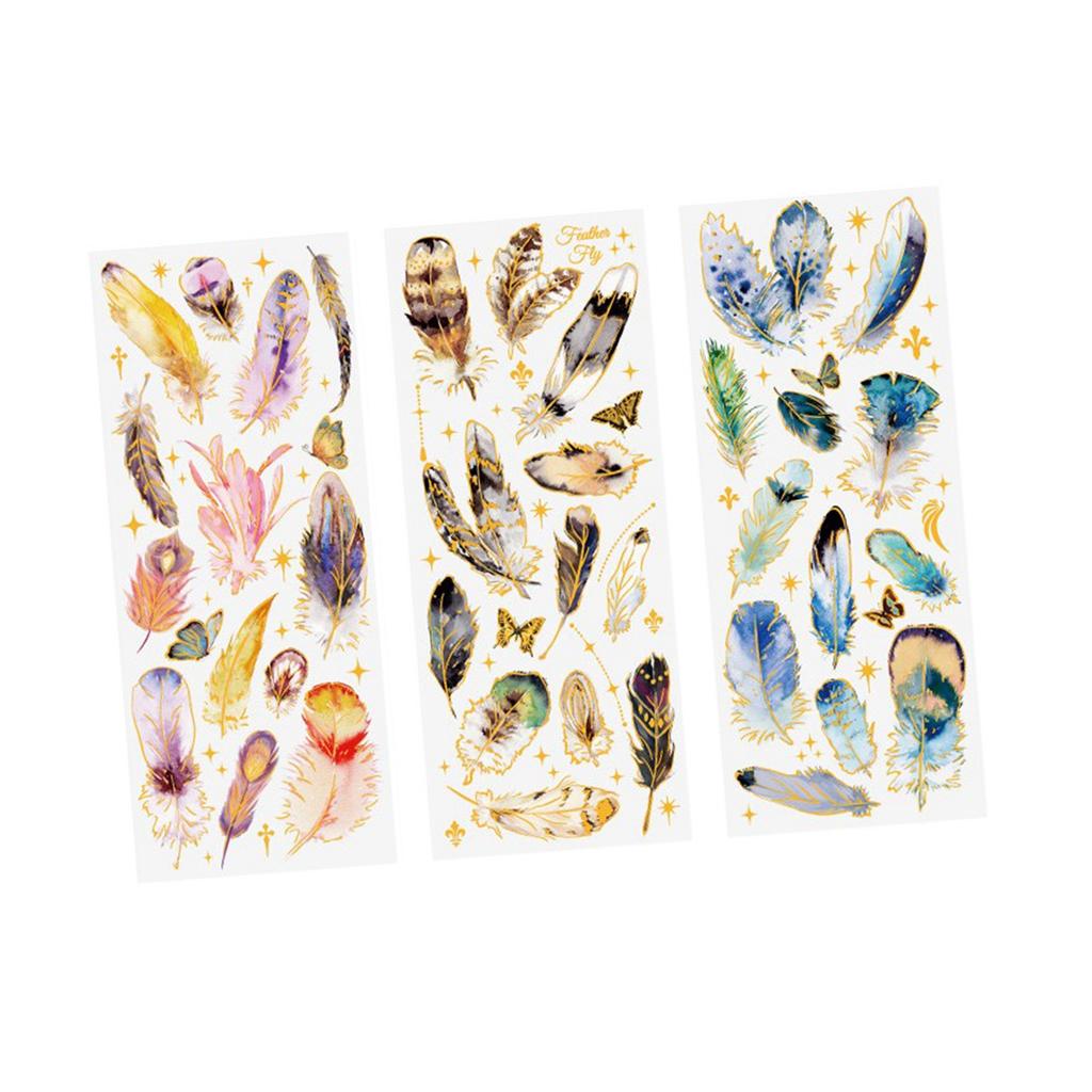 3 Piece Feather Journal Stickers PET Art Journal Embellishment Scrapbooking DIY Art Craft