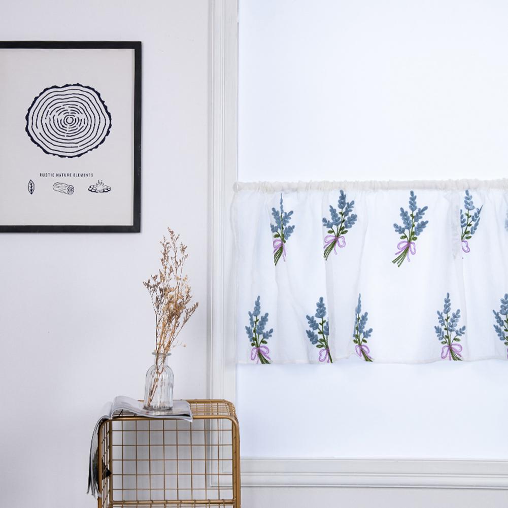 Kitchen Tiers Cabinet  Embroidery Curtain Window Short Curtain Half  Window Treatment(Blue)