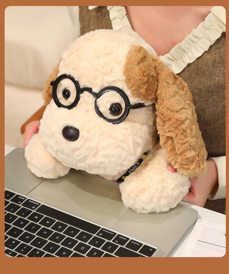 Adorable Egg Tart Camera Plush Dog Doll with Cute Glasses - Healing Companion Toy