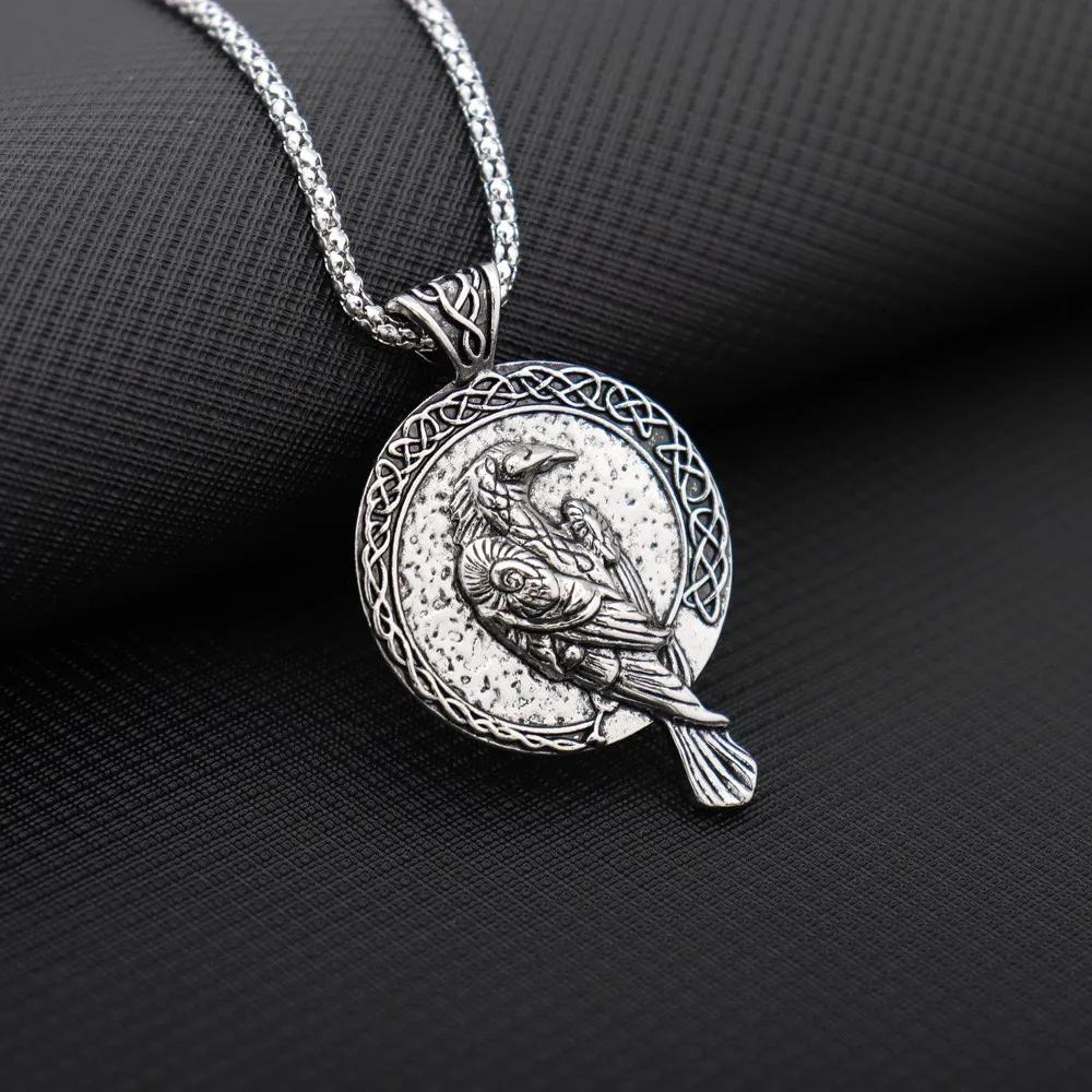 1PC Amulet Necklace Men's Pendant Blackbird Celtic Crow Hip Hop Trend Necklace Men's Fashion Jewelry Necklace
