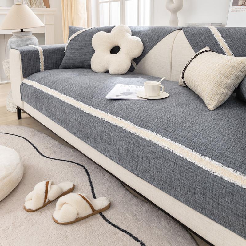 Fabric Sofa Cushion Four Seasons Universal Non-slip Cushion Solid Color Double Simple Sofa Cover Cover Cloth Cover Towel