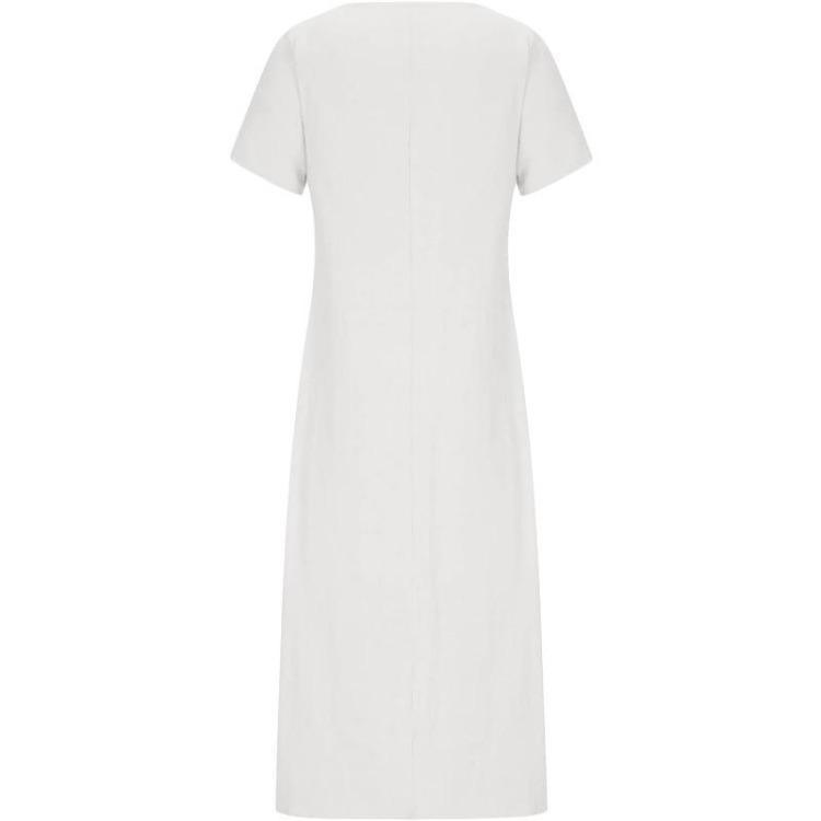 Baumwolle Leinen Damen Sommer Mode Übergroß Locker V-Ausschnitt Lang Kurzarm Maxi Kleid Größen S bis 5XL