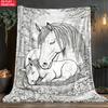 2D Vintage Horse Blanket Suitable for - Soft Warm Flannel Bedspread with Horse-Themed Geometric, Digitally Printed Horse for Sofa Bed, Travel, Camping