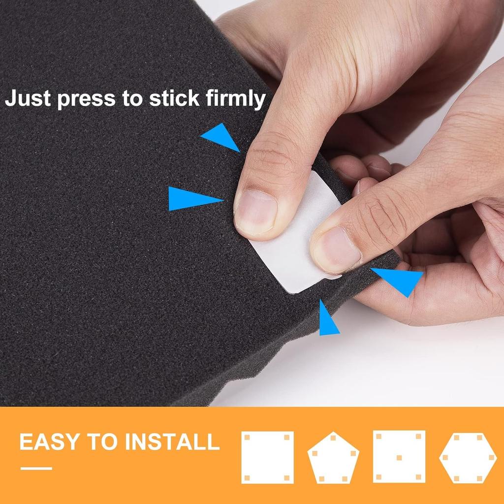 Sonicism 60 Pack Pyramid Double Sided Tape Squares for Acoustic Foam Sheets, Heavy Duty Wall Mounting Tape Squares for Polyester Foam Acoustic