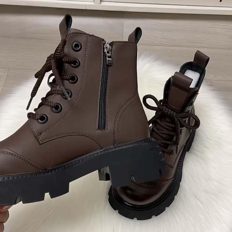 Women's Thick Sole Ankle Boots - Autumn/Winter British Style, Soft Velvet, Versatile, Plus Velvet Fashion, 2025 Collection.