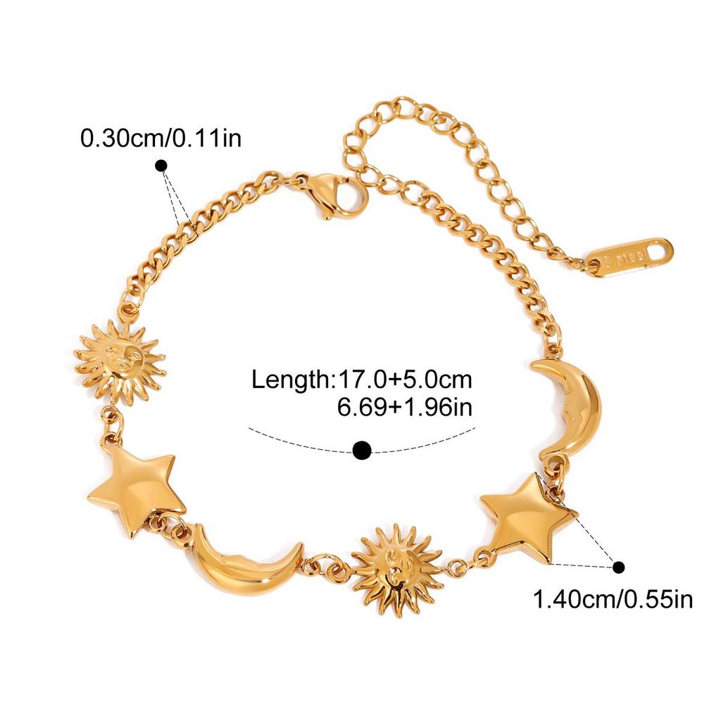 Yori Trendy Star Moon Bracelet Stainless Steel Metal Texture 18K Plated Waterproof Women Statement Jewelry 2025