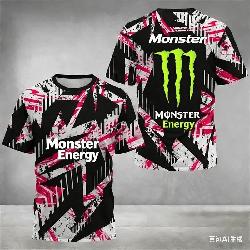 Baibao QIQI Zomer Sport T-shirt met Korte Mouwen voor Heren met 3D-print van Monster Energy, Sneldrogend en Vocht absorberend Fiets Sportkleding XL