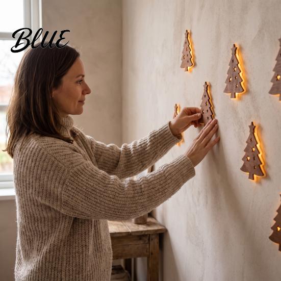Christmas Gift for Xmas Decor Wall Silhouette Glowing Wooden Family 7Pcs Lights LED Reindeer Decorations