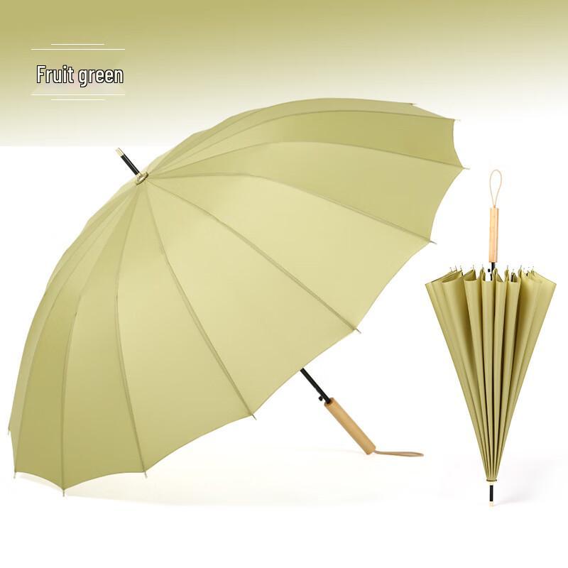 Nanqiao Forest Style Retro 16-Rib Straight Umbrella with Wooden Handle 23 inch