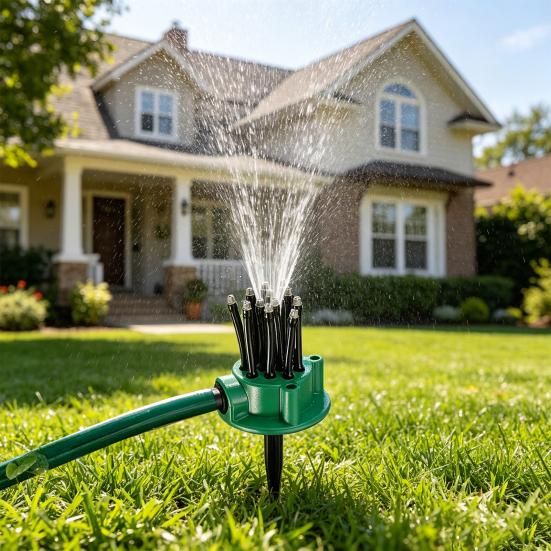 360-Graden Dekking Tuinsproeier, Verstelbare Flexibele Spuitkoppen, Automatisch Roterende Grassproeier, Tuinslang Sproeier met Steekvoet voor Gazon