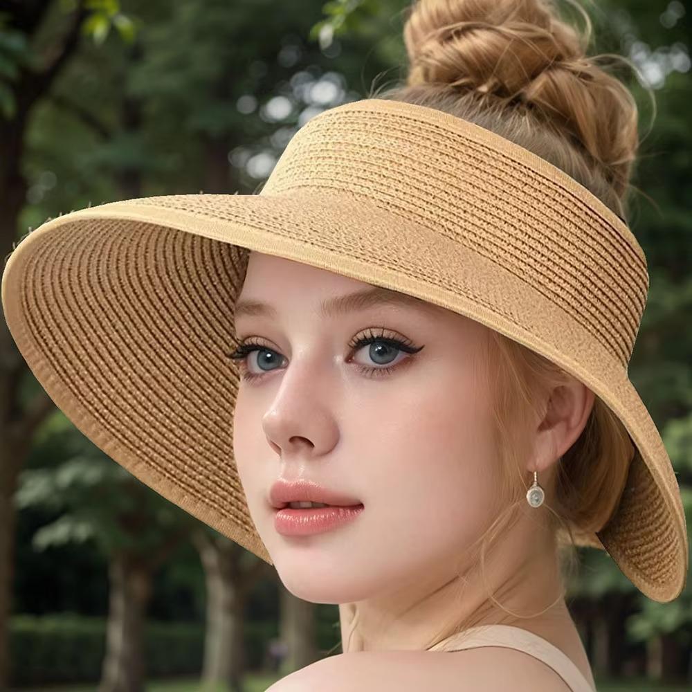 Fashion Anti-UV Summer Visors Hat Foldable Breathable Sun Hat Empty Top Wide Large Brim Empty Top Hat Woman