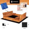 Bac à sable - SPRINGOS - 150 x 150 cm - Bois imprégné - Bancs pliables - Couvercle de protection