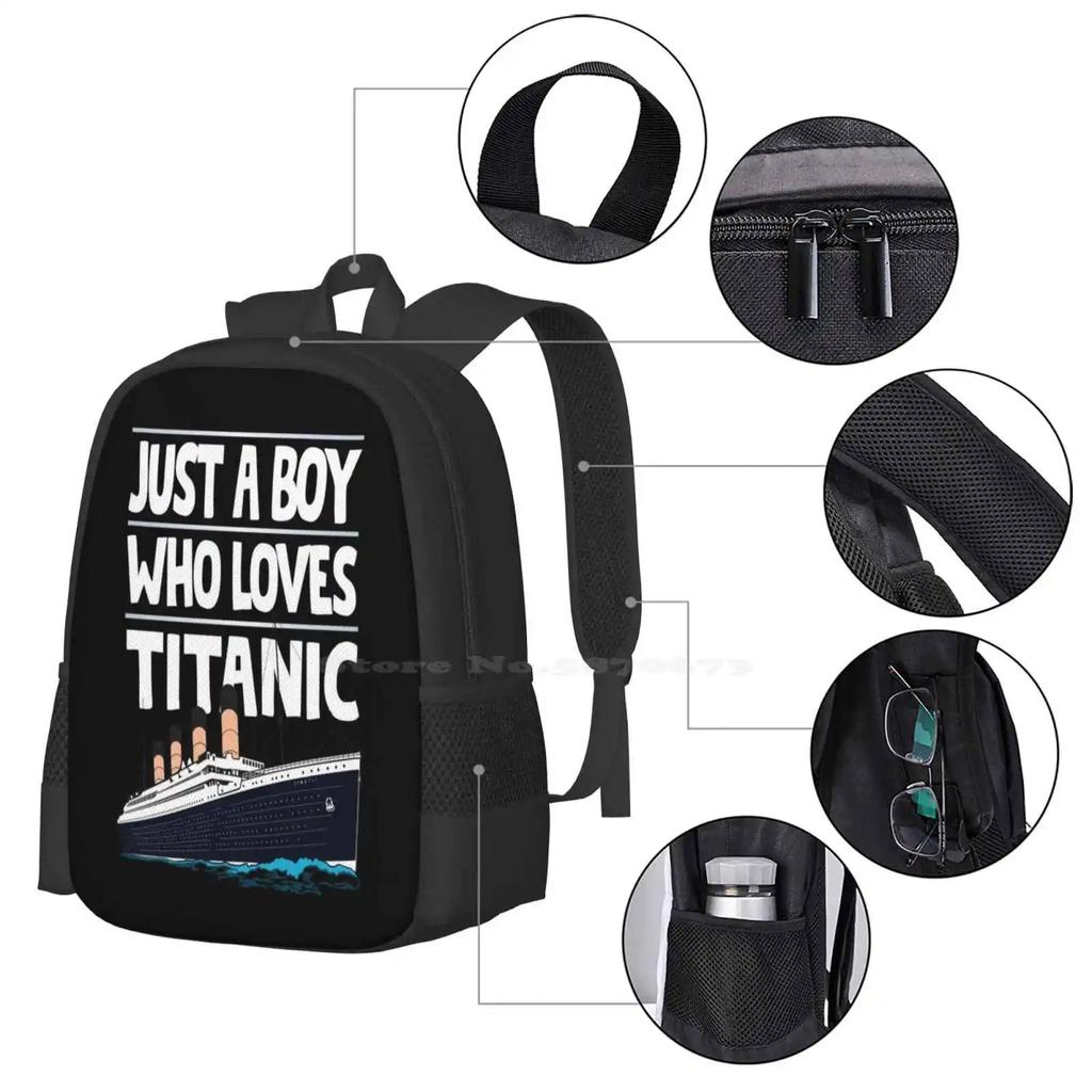 Just A Boy Who Loves Titanic Titanic Ship Gift For Boys Kids 3D Print Design Backpack Student Bag Titanic For Boys Titanic