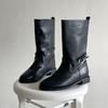 Melting Brown Women Modern Belted Mid Boots Black