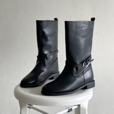 Melting Brown Women Modern Belted Mid Boots Black