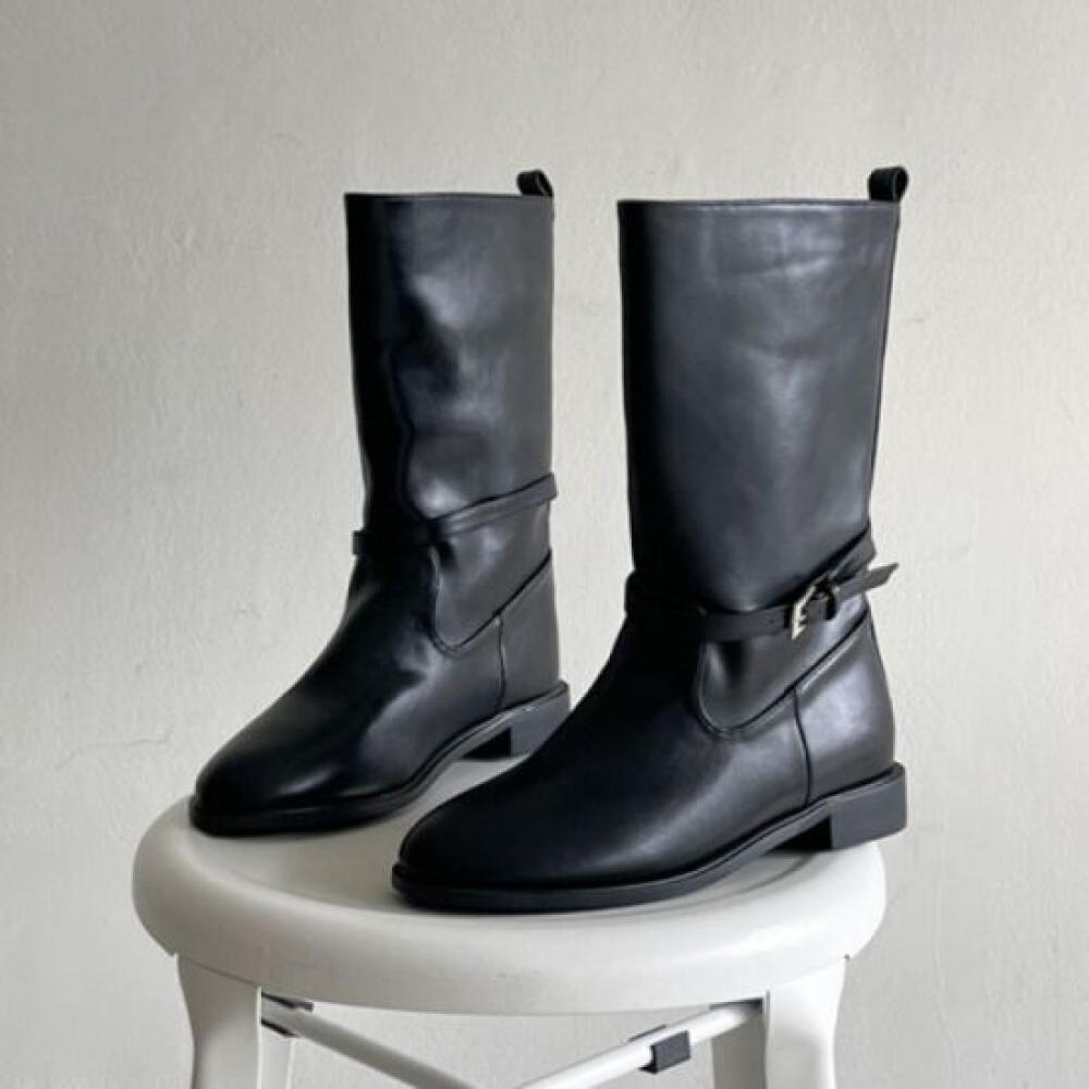 Melting Brown Women Modern Belted Mid Boots Black