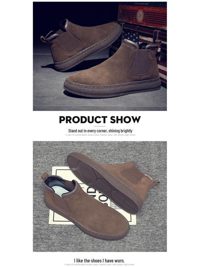 Men's 2024 Autumn/Winter High-Top Suede Leather Martin Boots: Thick-Soled, Retro Slip-On Motorcycle Style with Extra Warmth