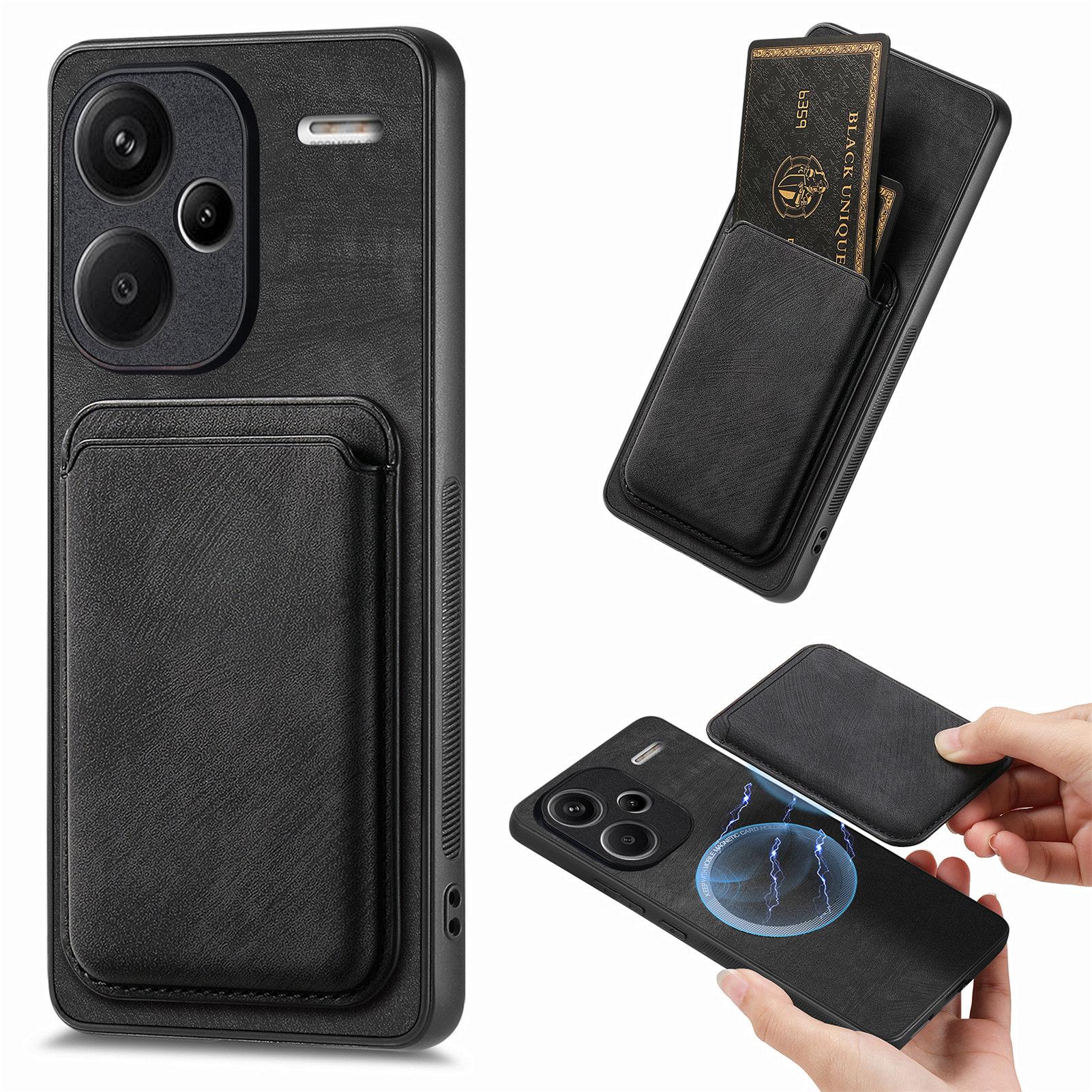 

For Xiaomi Redmi Note 13 Pro+ 5G Case Compatible with MagSafe Leather Back Cover with Detachable Card Holder Black