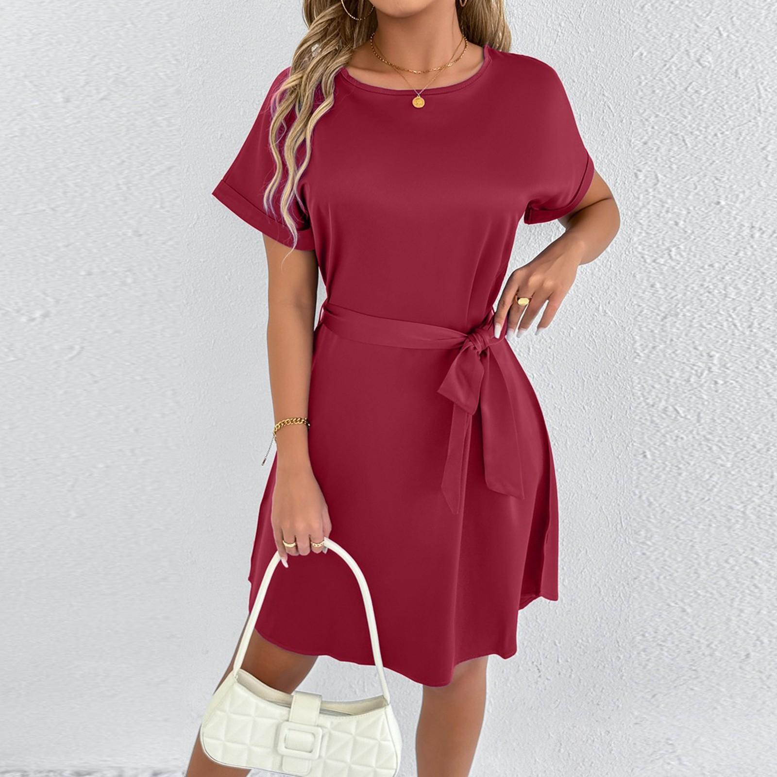 

Платье в стиле бохо с коротким рукавом для женщин, повседневное, свободного кроя, летнее, сарафан с цветочным принтом и карманами XL винный