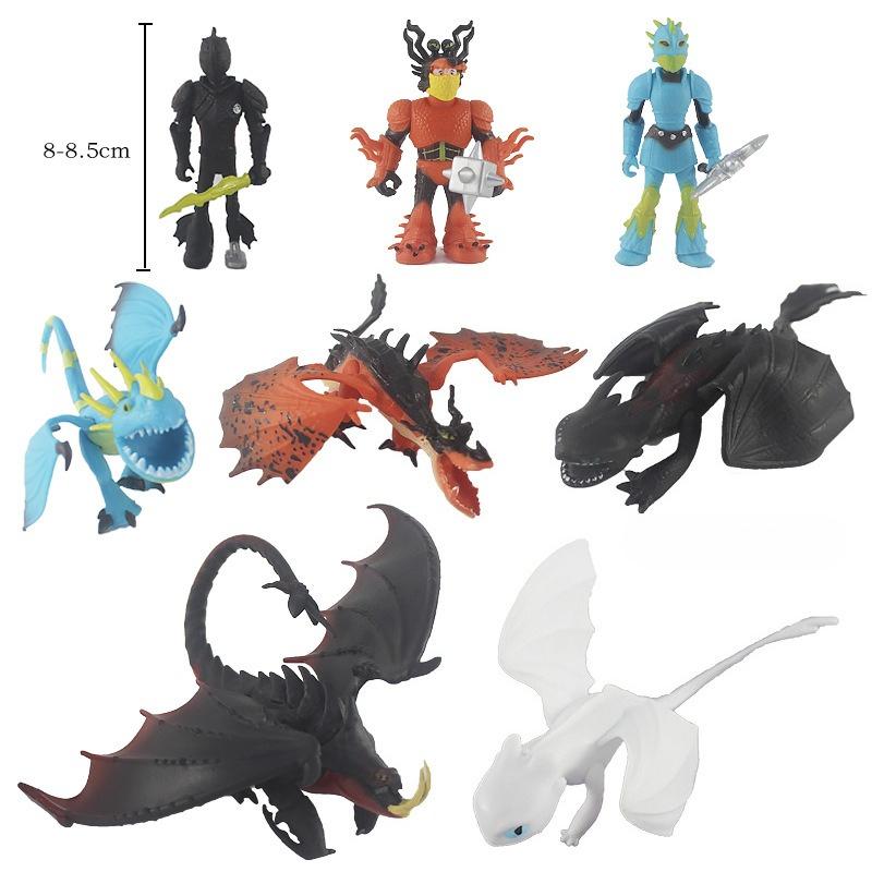 

8Pcs How To Train Your Dragon Cute Chibi Toothless & Light Fury Figurine Set Desktop Car Decoration Toy for Girls Boys 2-16CM