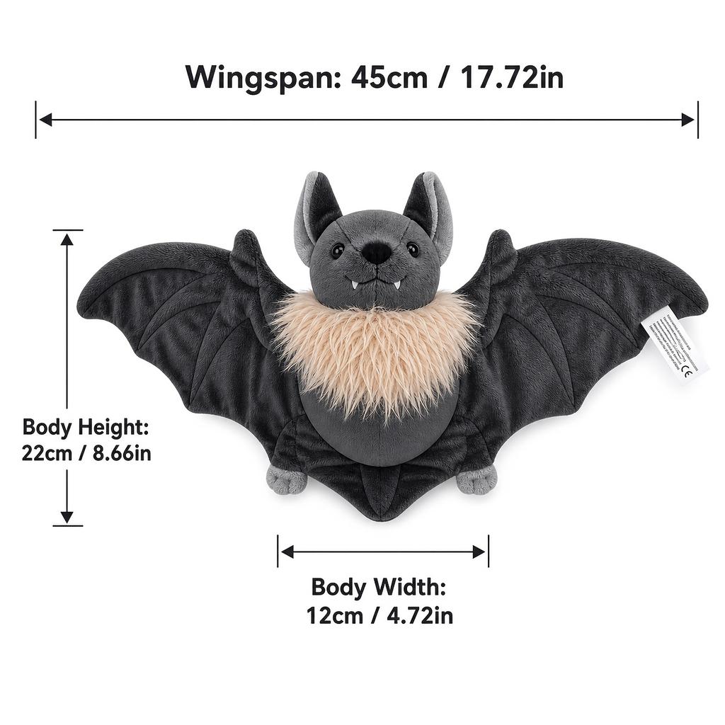 Halloween Bat Plush Toy17.7Inch Black Bat Stuffed Animal Cute Flying Fox Plush Toy Soft Gothic Style Decorative Gift