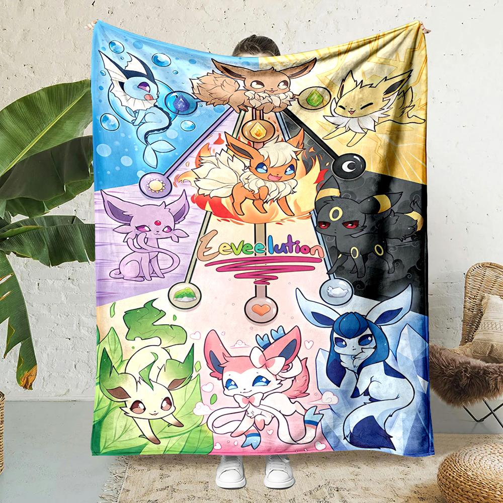 Japanese Games Pokemen-Eevee Cartoon Blanket Soft Fluffy Plush Blanket Sofa Office Quilt Throw Picnic Beach Towel Luxury Gift