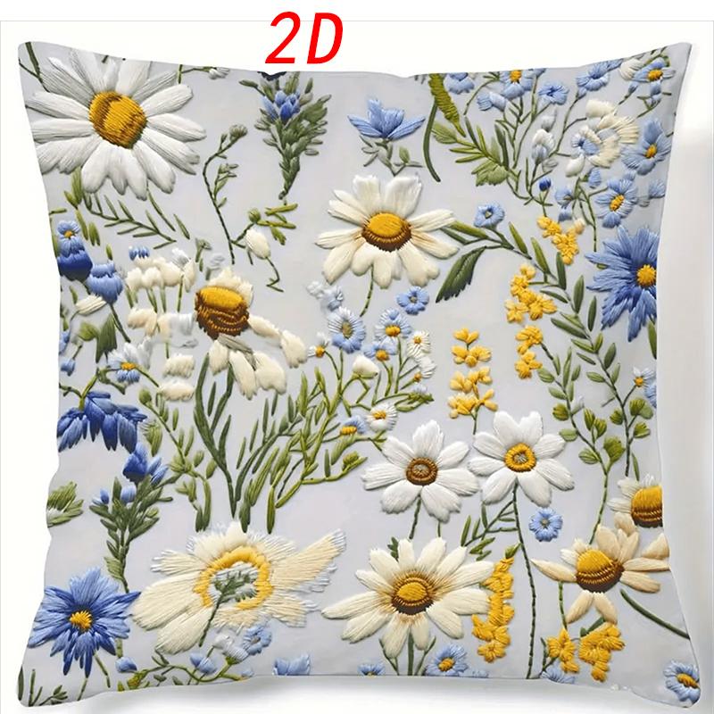 

Exquisite 2D FlatPrinted Pillow Cover with Embroidered Birds and Flowers Scene Sofa cushion cover home decoration 2D printing 45cmx45cm