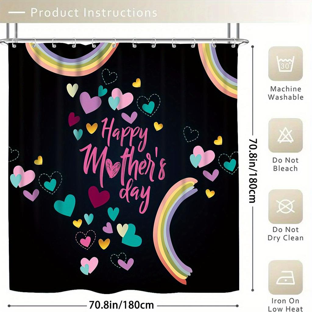 Happy Mother'S Day Shower Curtain Set With 12 Hooks --Shower Curtain, Bath Mat, Toilet Seat Cover And U-Shaped Rug -- Machine