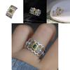 Elegant Luxury Style Open Adjustable Copper Ring For Women With Green Diamonds