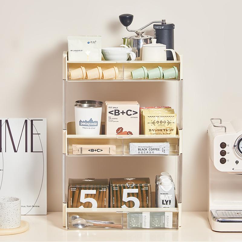 Coffee Storage Box Desktop Tea Set Office Pantr Tea Bar Cup Storage Shelf On The Table Multi Layer Rack Decorative Ornament