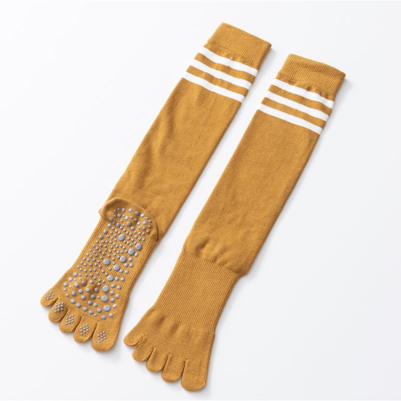 

Yoga Socks Non Slip Professional Female Toe Socks Room Socks Adult Long Fitness Non-Slip Socks Pilates Socks Brown yellow