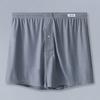 Men Boxer Underwear Elastic Waist Mid-rise Shorts Briefs Solid Color Wide Loose Fit Button Fly Ice Silk Thin Panties