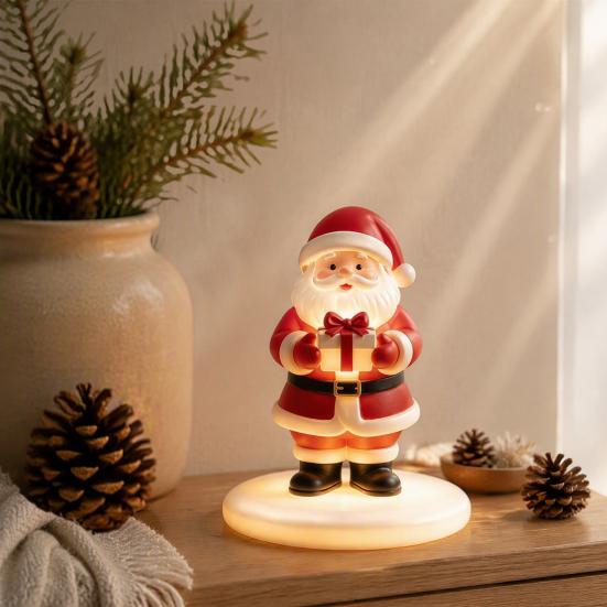 Christmas Table Decorations Santa Claus Figurine with Warm LED Light, Glowing Tabletop Night Decorative Bedside Lamp Light Decor, Holiday Desktop