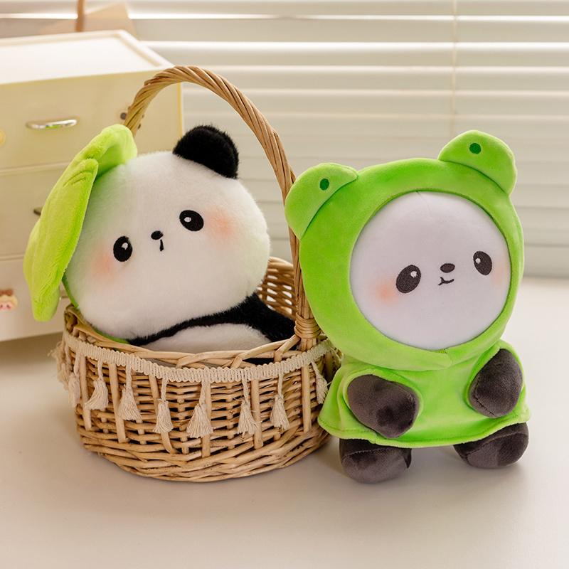 23CM Panda with Frog Lotus Leaf Clover Plush Pillow Doll Toy Cute Stuffed Animal Soft Hugging Kid Birthday Christmas Gift