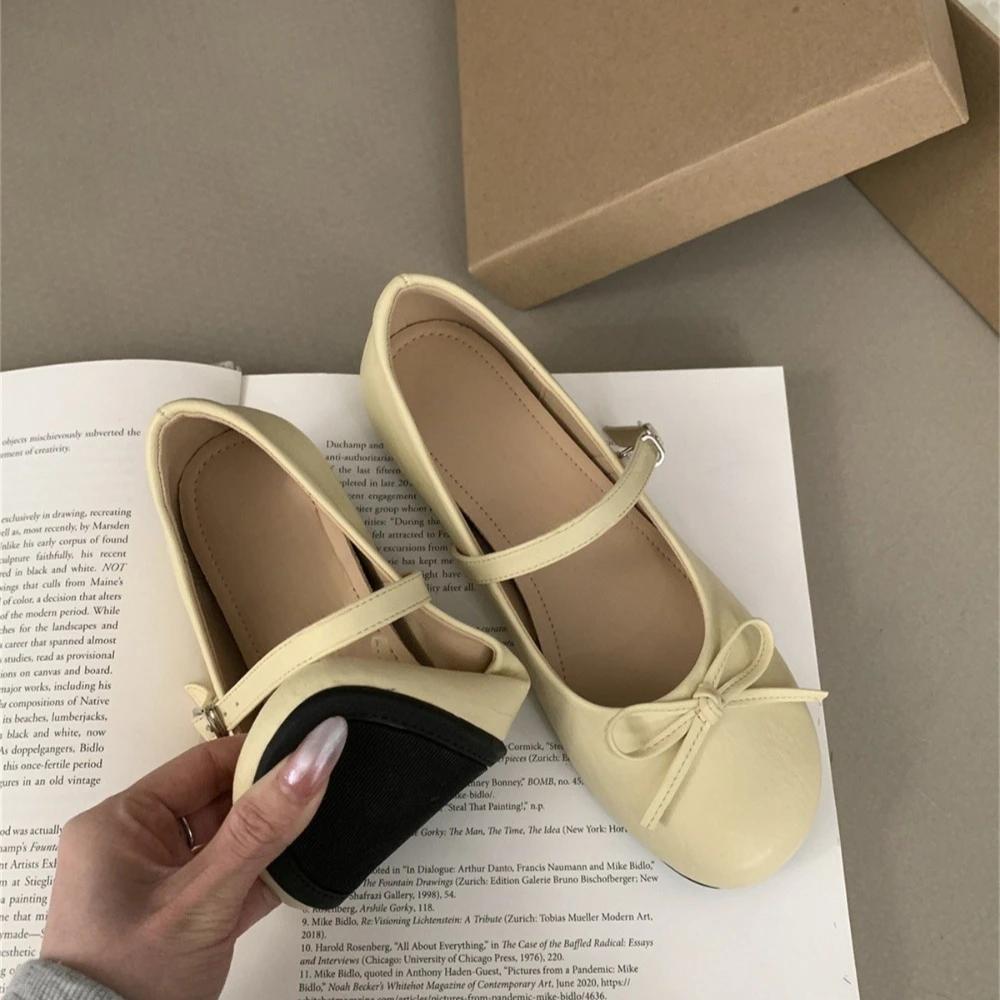 Women Flat Shoes with Increased Height and Comfortable Silver Bow Mary Jane Single Shoes New Fairy Style Ballet Shoes for Women